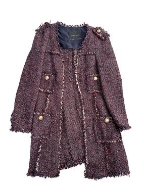 Blogger Favorite Zara Basic Multicolor Tweed Longline Fringe Jacket Sz M